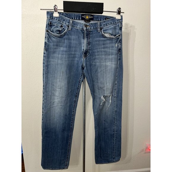 Lucky Brand 361 Vintage Jeans Mens 34X34 Straight Cut Factory Distressed - Picture 1 of 11